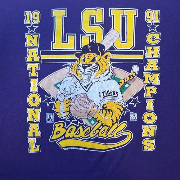 Vintage 90s LSU Tigers Baseball 1991 National Champions Tee Shirt - Picture 2 of 3